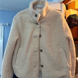 H&M Cream Teddy Sherpa Coat with Stand Collar